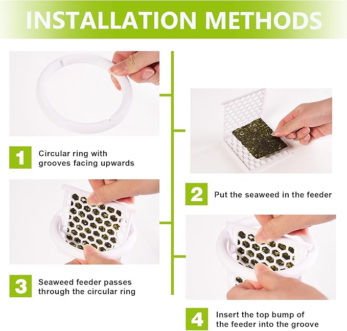 Floating Seaweed Feeder, Aquarium Algae Holder with Feeding Ring, Floating Nori Feeder for Fish Tank, Seaweed Clip for Saltwater Freshwater Fish (White)