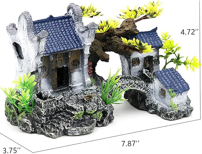 IBWell Classical Lifelike Chinese Landscape Resin Aquarium Castle Decorations Fish Tank Ornaments (River)