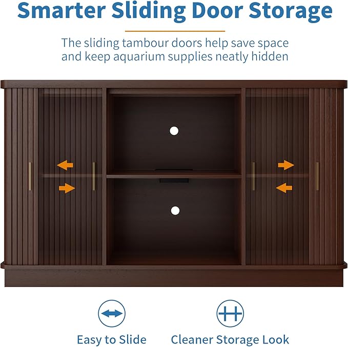 Fish Tank Stand, 75 Gallon Tank Stand with Sliding Cabinet Door, Heavy Duty Aquarium Stand with Power Outlet for Turtle Tank, Reptile Terrarium, 1000LBS Capacity (Walnut)