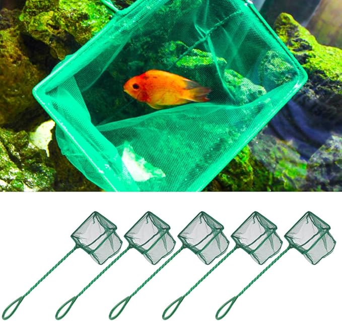 UKCOCO 5pcs Aquarium Fish Net, 3 Inches Small Mesh Fish Catch Nets with Plastic Handle Unbreakable Fish Tank Goldfish Net Green