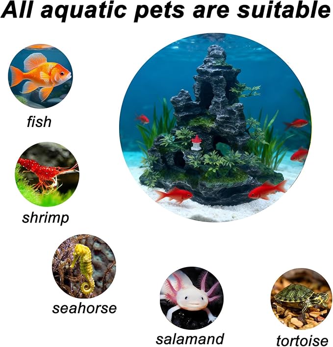 Large Aquarium Decoration Resin Fake Rock Mountain Ornament Landscape Castle Decoration Fighting Fish Reptiles Turtles Hiding Cave Fish Tank Ornaments Accessories - Height 10.7 inches (Green)