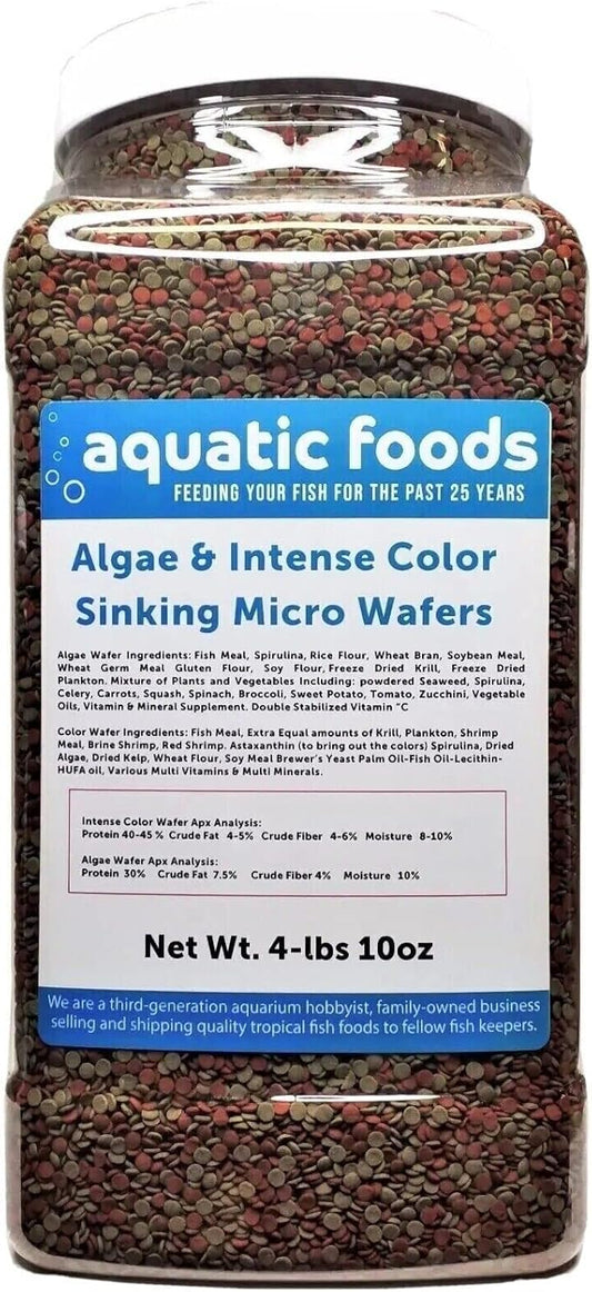 3.5mm - 1/8" Micro Wafer Mix of Spirulina Algae & Intense Color Enhancing Sinking Micro Wafers for Catfish, Plecos, Bottom Fish, Shrimp, Crabs, All Tropical Fish…4-lb & 10oz Lg Jar