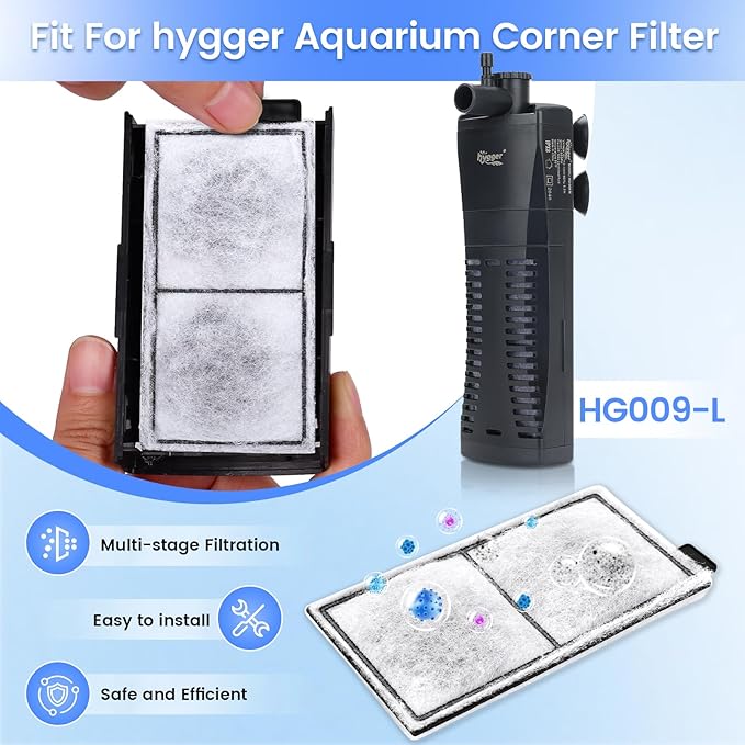 hygger HG009 Aquarium Filter Replacement Carbon Filter Cartridges 4 Pcs with Triangle Filter Sponge 3 Pcs (L)