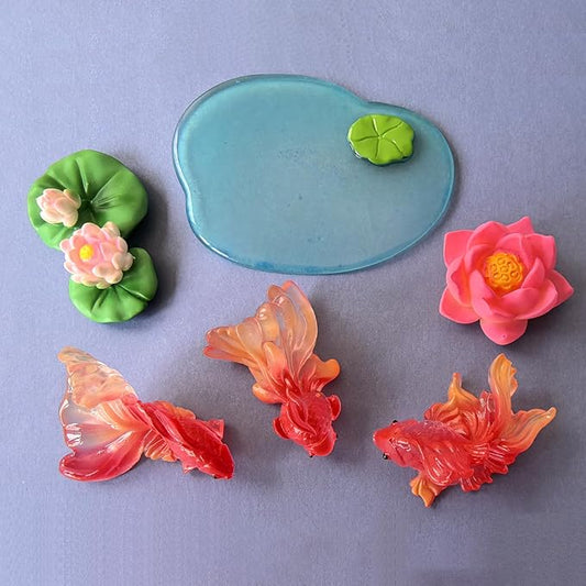 6pcs Mini Aquarium Decor for Fish Tanks, Handmade Resin Goldfish & Lotus Ornaments - Miniature Underwater Landscape Accessories, Micro Tank Scenery Decorations
