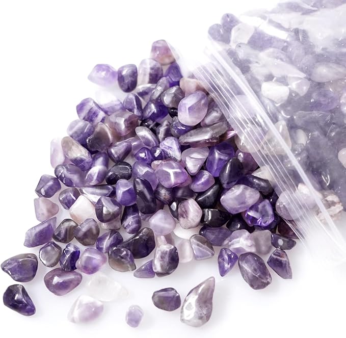 gemshan 2lb Amethyst Chips Natural Crushed Crystal Chip Bulk 7mm-9mm Tumble Healing Crystal Stone for Aquarium Vase Plant Decoration Jewelry DIY