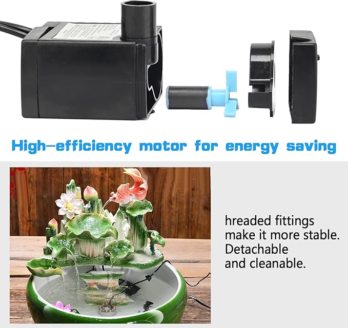40 GPH Mini Submersible Water Pump (3.2W 150L/H) for Water Feature, Aquariums, Fish Tank, Tabletop Fountain, Pet Fountain, Indoor or Outdoor Pond Fountain