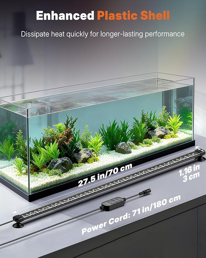 Pawfly Aquarium Light with Bluetooth for Plants, 14W 27.5 inch Full Spectrum Fish Tank Light for 28-51 inch Fish Tanks, Submersible LED Lights with App Control, Timer Modes & Adjustable Brightness