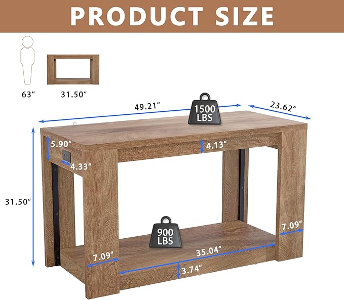 Farmhouse 75–120 Gallon Aquarium Stand for Fish or Reptile Tank, 48"x24" Tabletop Terrarium Stand with Power Outlet and Storage Shelves, Natural Brown Fish Tank Stand, 1500LBS Capacity