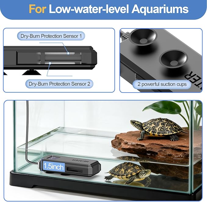 hygger Aquarium Heater, 50W/100W/150W/200W Adjustable Power Fish Tank Heater with Auto Power-Off and High-Temp Protection, Upgraded Titanium Turtle Tank Heater for Saltwater and Freshwater