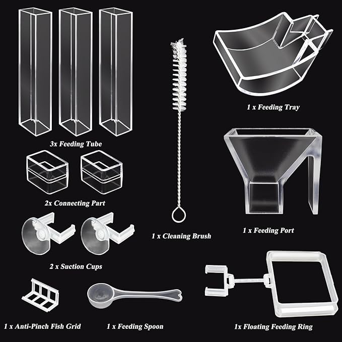 Shrimp Feeder Tube and Dish Set - Aquarium Fish Feeder with Feeding Ring and Cleaning Brush - Prevent Food Scattering