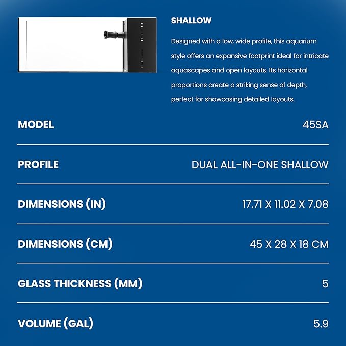 Ultum Nature Systems Dual AIO - Freshwater/Saltwater Compatible, All in One Rimless Tank with Triple Chamber Filtration System, Integrated Filter Aquarium with Leveling Mat - 6 Gallon, 45SA, Black