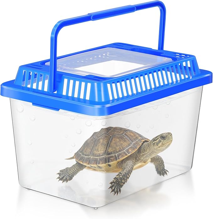 SEWACC Turtle Carrier Fish Tank with Lid Portable Turtle Aquarium Carrying Tank Clear Plastic Storage Box for Home Use