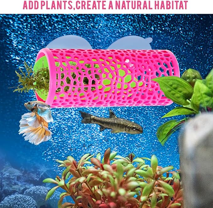 Abizoo Betta Fish Pink Tunnel Hideout for Aquarium Decoration Durable Hollow Design Easy to Clean Smooth Finish Enhances Habitat Comfort Fish Tank Accessory for Shrimp Guppies