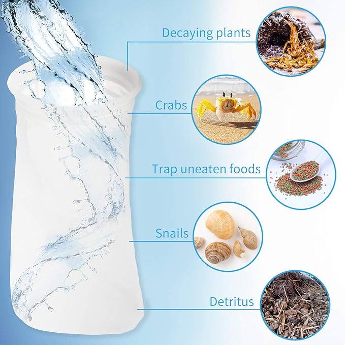 ZCONIEY Large Aquarium Filter Bags 7" Opening x 17" Long Nylon Filter Socks 75 Micron Felt Filtration 2Pack
