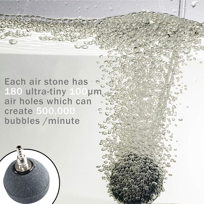 Quickun 2 Inch Updated Crazy Air Stone Cylinerr Bubble Plus Ball Diffuser Aquarium Fish Tank Hydroponics Pump Airstones Diffuser 3/16" 5/16" Hose ID