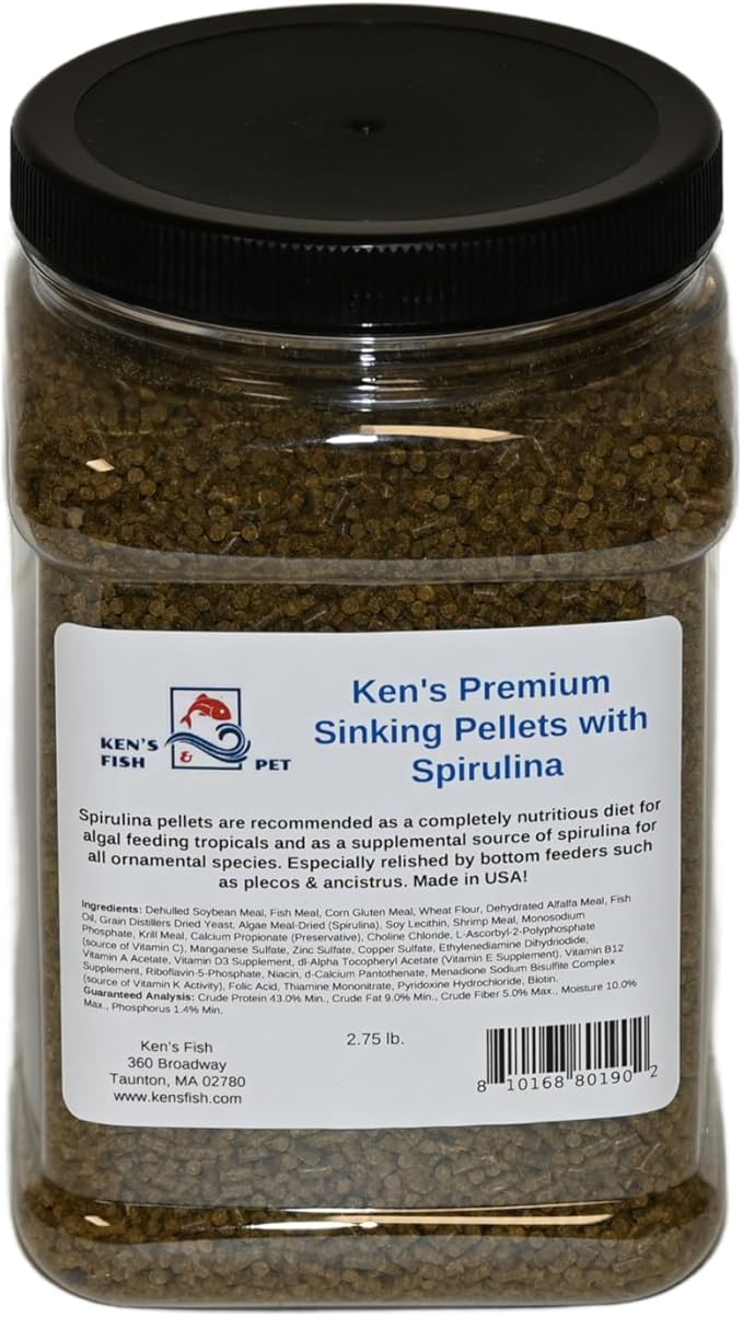 Ken's Fish & Pet Premium Sinking Pellets with Spirulina 2.75 lb. Jar