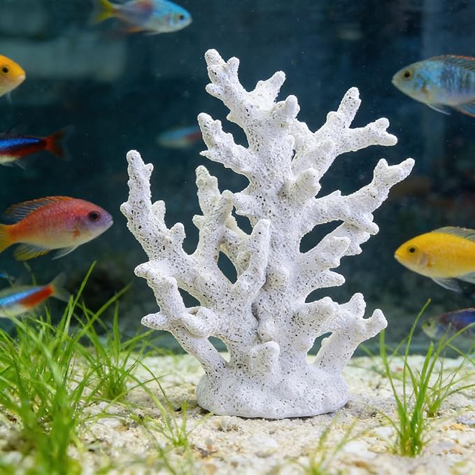Tirifer Artificial Aquarium Coral Ornament White Resin Faux Coral Branch Decoration for Fish Tank Landscape