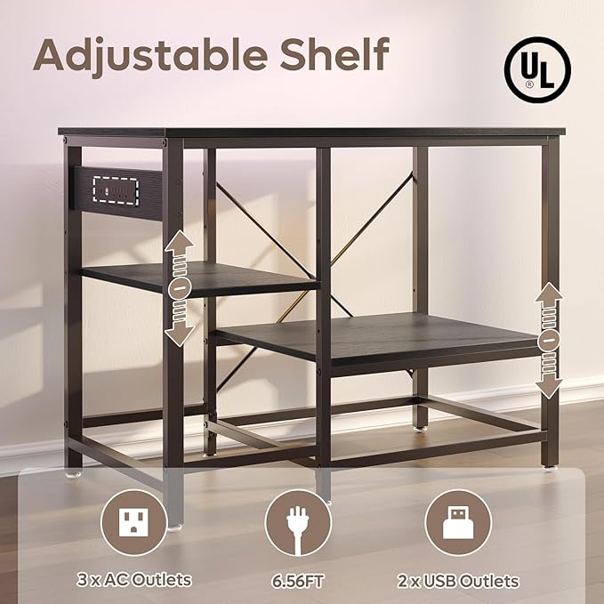 Bestier 40-50 Gallon Fish Tank Stand with Power Outlet, 36x19 Metal Aquarium Stand with Filter Storage, 6-Leg Reptile Tank Stand with 3-Tier Adjustable Storage Shelves, 660LBS Capacity, Black Oak