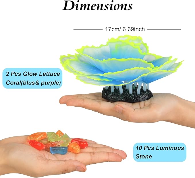 Glowing Fish Tank Decorations Glow Aquarium Decor Coral Ornaments, 2pcs Silicone Flower Plants and 10pcs Colourful Sea Shells/Luminous Stone Glow in The Dark for Aquarium Decoration
