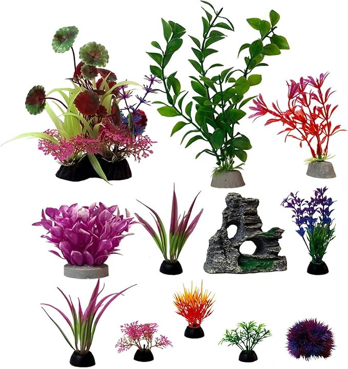 Aquarium Artificial Plastic Plants Decors Goldfish Betta Cave Rock Hideout Fish Bowl Ornaments Plants Decorations Vivid Colorful Fish Tank Large Small Artificial Plants Seaweed Sets Aquarium Decor