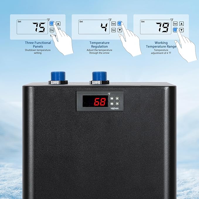 Water Chiller for Aquarium Hydroponics and Cold Plunge, Chiller with Submersible Pump & 1/2" Pipe, Ideal for Ice Bath Tubs Cold Therapy Recovery, Axolotl Jellyfish Coral Reef Tank