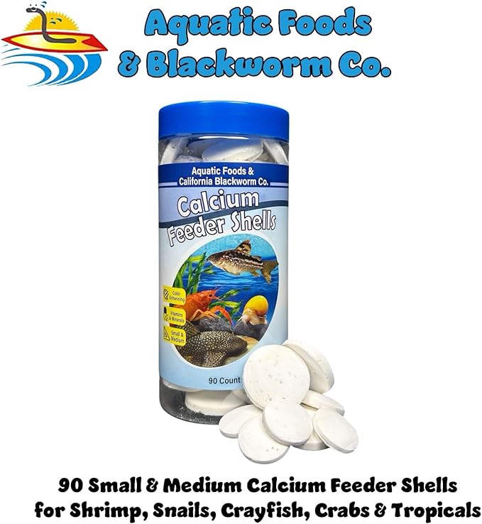 Calcium Feeding Shells, Small & Medium for Shrimp, Snails, Crabs, Crayfish, Plecos, Catfish, All Tropical Fish, 4-Type Wafer & 12-Type Pellet Mix Included...90 Count Canister