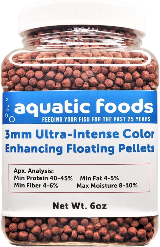 3mm-1/8 Ultra-Intense Red Color Enhancing Floating Pellets for All Tropical Fish, Discus, Red Flower Horn, Red Parrot, All Fish, All Cichlids - 6oz Small Jar
