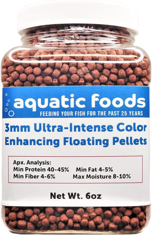 3mm-1/8 Ultra-Intense Red Color Enhancing Floating Pellets for All Tropical Fish, Discus, Red Flower Horn, Red Parrot, All Fish, All Cichlids - 6oz Small Jar
