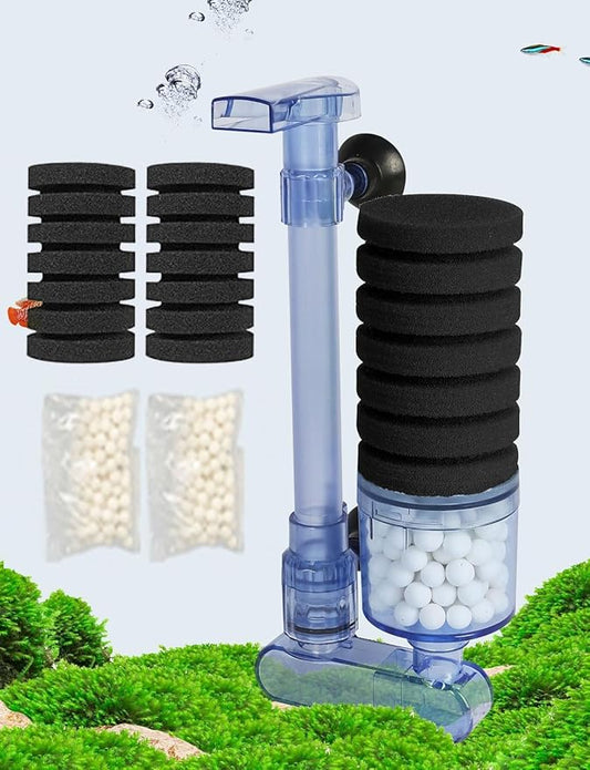 UPETTOOLS 10-40 Gla Aquarium Sponge Filter Ultra Quiet Aquarium Air Pump Small Sponge Fish Tank Filter Comes with 2 Sponges 2of Bio Ceramic Media Balls