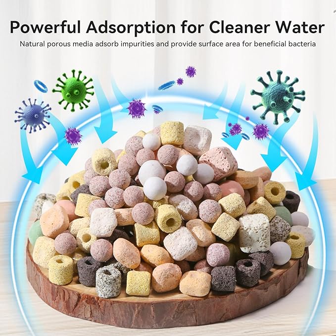 12-in-1 Aquarium Filter Media for Freshwater & Marine Tanks, Bio Filter Mix with Ceramic Rings & Bio Balls, Helps Maintain Clear Water for Sump, Pond & Koi Fish Tanks