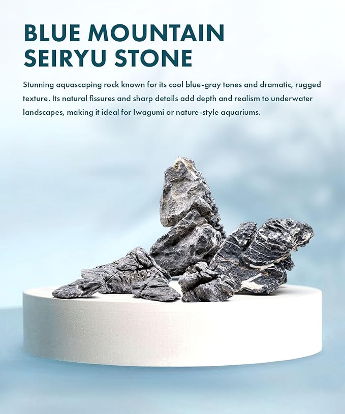 SubstrateSource Natural Aquarium Stones - Dark Bluish-Grey w/White Veins - Iwagumi Aquascaping Rocks, Freshwater Tanks, Cichlids, Betta Fish & Shrimp Tank Decorations - Blue Mountain Seiryu, 30 LB
