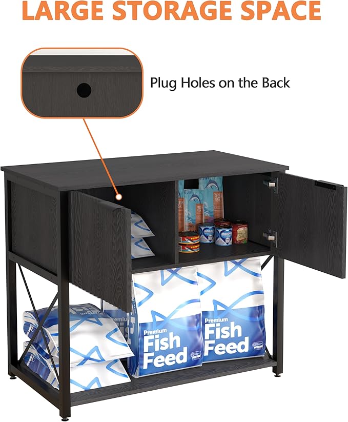 Piskyet 20-29 Gallon Fish Tank Stand, Metal Frame Aquarium Stand, Cabinet for Fish Tank Accessories Storage，Suitable for Turtle Reptile Tank Stand Terrarium Stand,340Lbs,Black