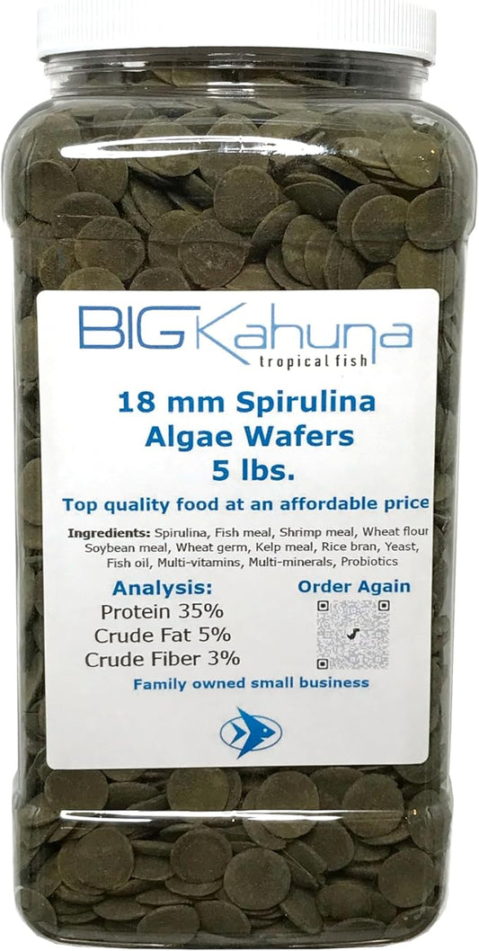 Premium Sinking Spirulina Algae Wafers Ideal for Plecos, Catfish, Shrimp, Snails, and Other Bottom Feeding Fish 5 lbs. Jar (18 mm Spirulina)
