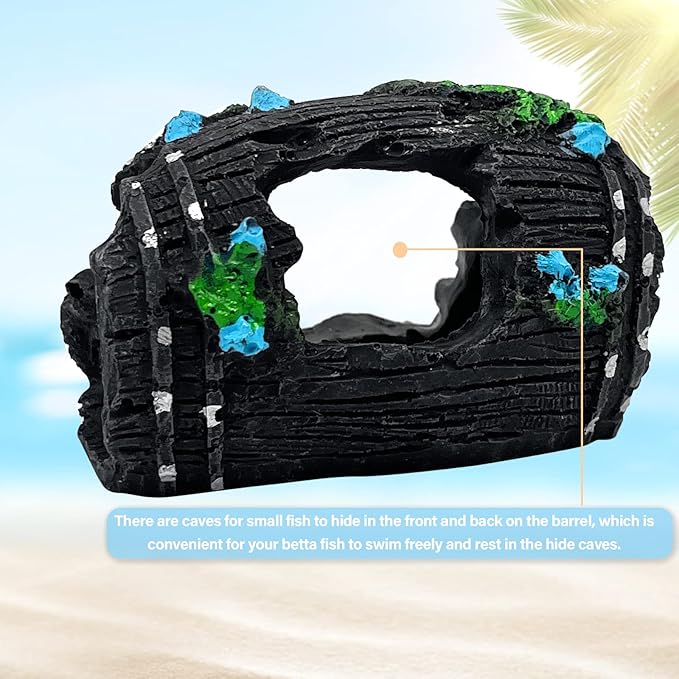 1pcs Aquarium Decorations——Resin Broken Barrel Fish Tank Ornament, Fish Tank Decorations for Fish Cave Hide Hut(Black)
