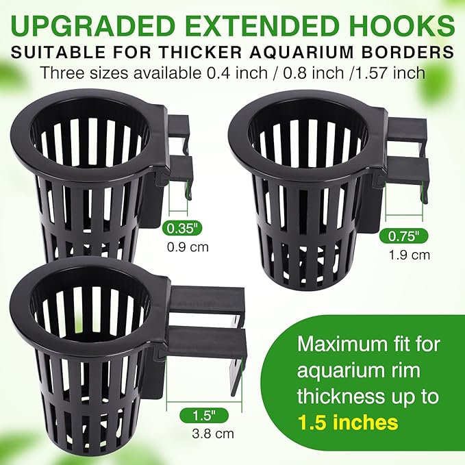 Borlech 2025 New Upgraded Large Aquarium Plant Holder with 1.57-inch Extension Hooks and Suction Cups for Fish Tank Aquaponic Plant Cultivation and Aquascape Accessories Decorations (2 PCS)
