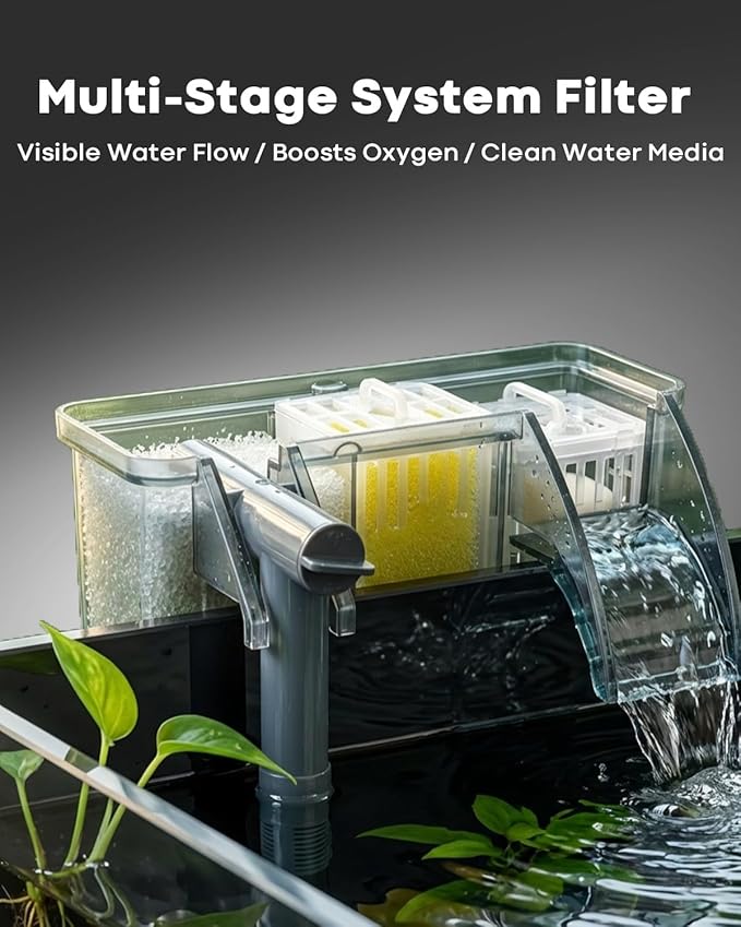 10 Gallon Aquarium Set Glass Fish Tank, Heater Self Cleaning System Filter with Media Bright Light Cleaning Tool, Leak-Proof Clear Rimless Betta Tropical Freshwater Fish