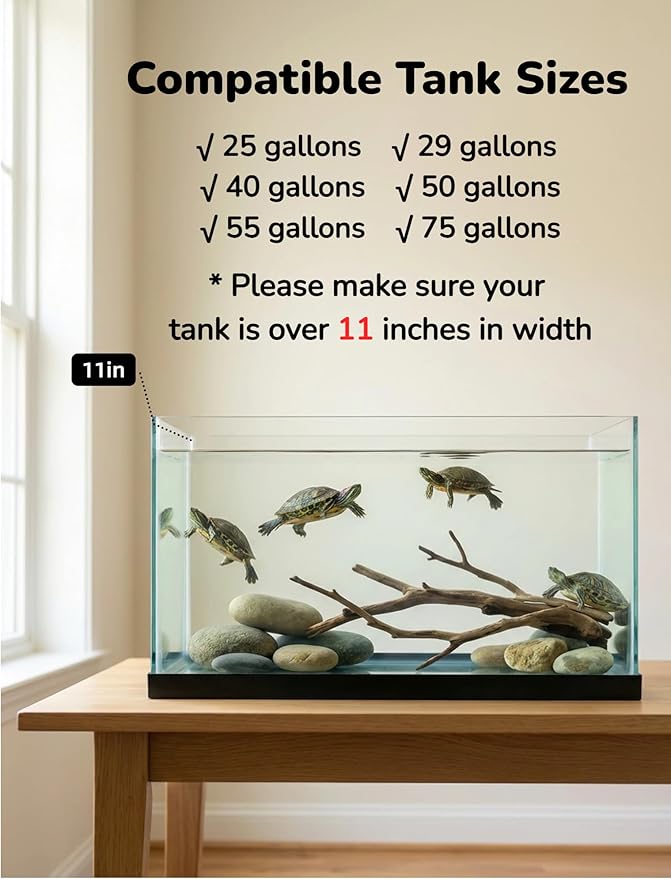 SolidForm Turtle Basking Platform with Ramp, Built-in Food Tray, Zero Zip-Tied, Non-Slip Ramp, 2 Adjustable Height Turtles Dock, for 25–75 Gallon Aquariums(11-in Width) Turtle Tank Accessories