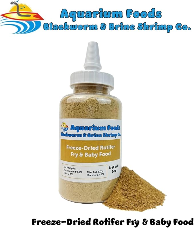 Rotifers Powder-Micro Bits Fry & Baby Food, for Freshwater Fish, Marine Fish, Baby Pond Fish, Corals, Anemones, All Tiny Nano Fish, Fry and Babies…1oz Lg Squeeze Bottle