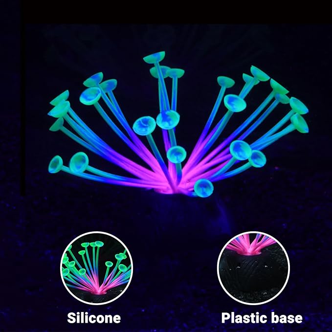 Suction Cup Anemone Aquarium Decor with Silicone Tentacles, Realistic Coral Reef Ornament for Saltwater and Freshwater Fish Tanks, Flexible Habitat for Shrimp, Invertebrates & Aquascaping (Green)