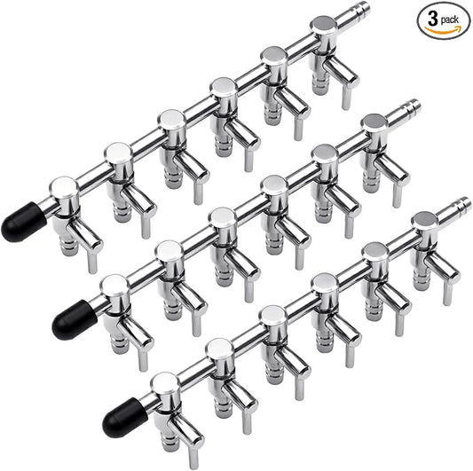 3 Pack 6 Way Aquarium Stainless Steel Air Flow Control Lever Valve with Airline Tubing Connector for Air Pumps Fish Tank Multi-Port Distributor Splitter