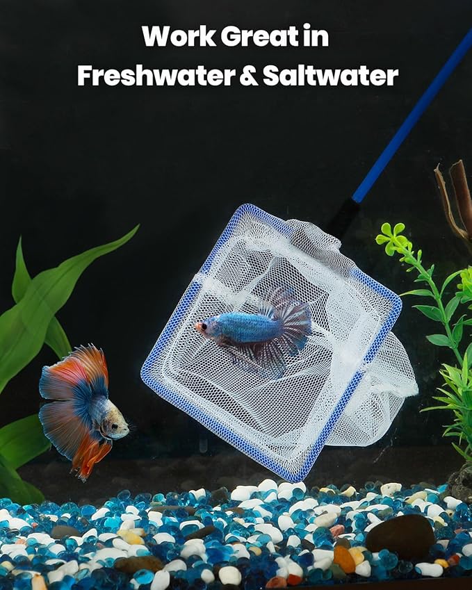 Pawfly Fish Net for Fish Tank, Fish Tank Net, Aquarium Net with Metal Handle and Plastic Mesh, Small Fish Net Minnow Net for Small Ponds, Freshwater and Saltwater, 3.8" x 3.3"