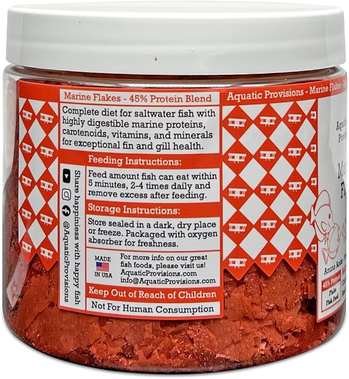 Aquatic Provisions Marine Flakes Fish Food 1.77 oz, for Saltwater Aquarium Species