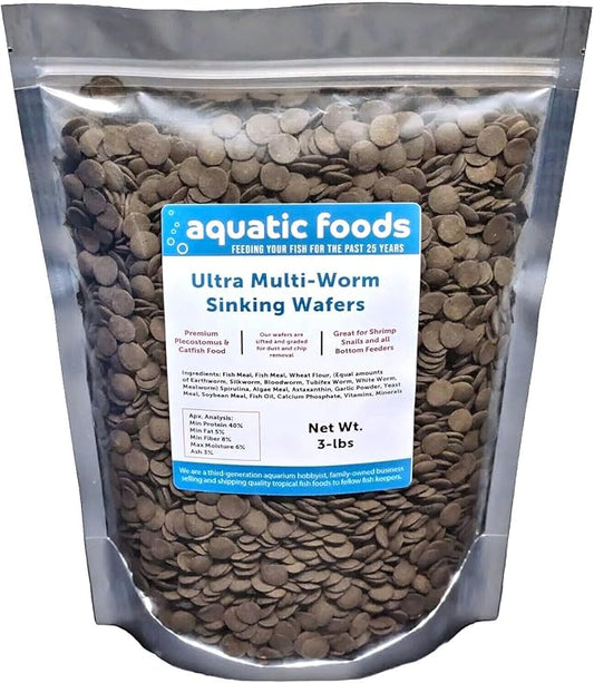 12mm - 1/2" Ultra Multi-Worm Sinking Wafers of 6-Types of Worms. Ideal for Bottom Fish, Plecos, Shrimp, Snails, Crayfish, All Herbivorous and Omnivorous Tropical Fish...3-lb Bag