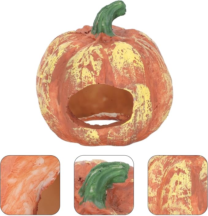 BESPORTBLE Hideout Cave Halloween Pumpkin Figurine, Resin Fish Tank Statue Halloween Aquarium Decorations for Reptile Tank Fish Tank