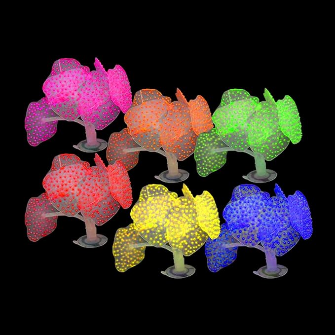 HERCHR 6 Pack Glow Fish Tank Decorations, Silicone Coral Aquarium Decorations Glowing Plants Corals for Aquarium Fish Tank Ornament Glowing Coral Fish Tank Decorations Plants Glow Coral Ornament