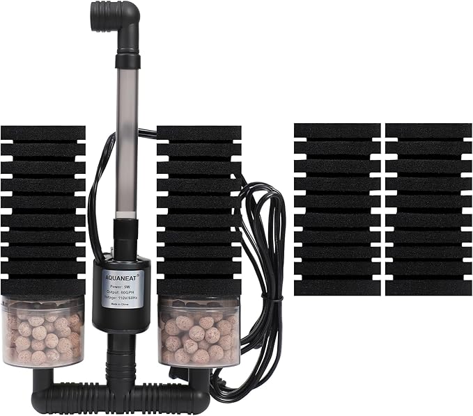 AQUANEAT Aquarium Electric Sponge Filter for Fish Tank, with Pump, with 2 Extra Sponges, Large up to 55Gal
