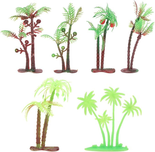 Simulation Coconut Tree Decoration 72pcs Set, Mini Plastic Aquarium Adornment, Green Faux Palm Tree for Fish Tank Landscape and Sand Table Decoration