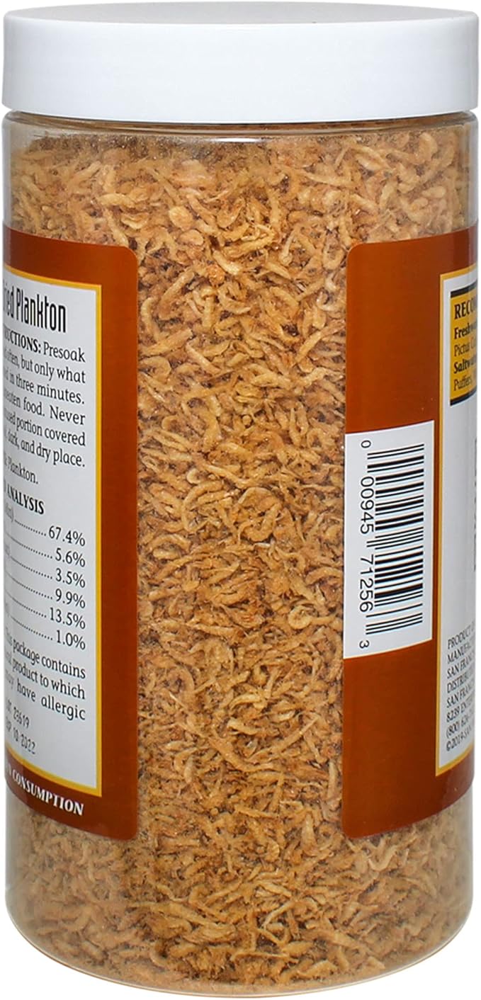 San Francisco Bay Brand Freeze-Dried Plankton Fish Food - Natural Color Enhancer for All Freshwater and Saltwater Fish, Cichlids, Tetras, Catfish - High Protein (67.4%) Guppy Fish Food - 2.84 oz (80g)