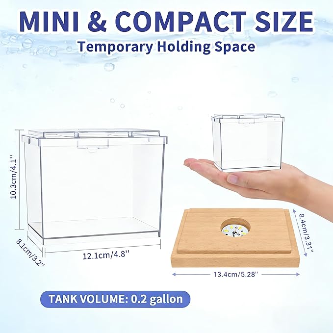 MoonOrange Mini Betta Fish Tank Kit with LED Light Base, Small Fish Bowl for Temporary Space, 0.2 Gallon Stackable Cube Tank with Artificial Plants for Small Fish, Insect, Shrimp, Crab, Spider (Kit-2)