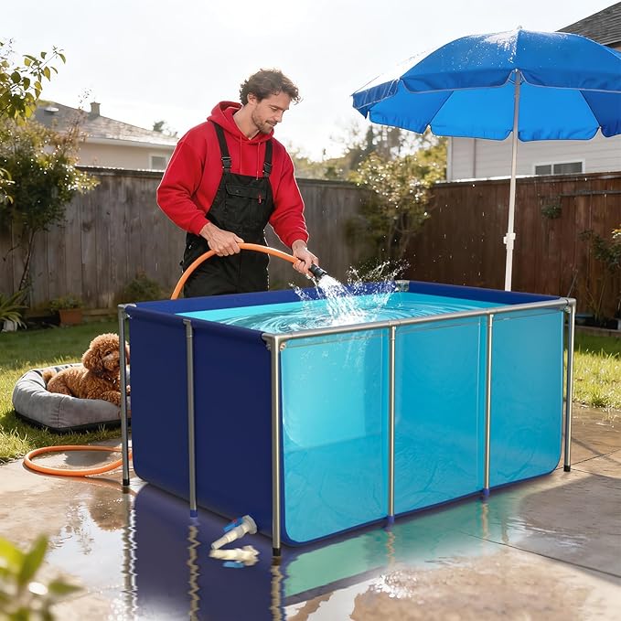 Fish Tank with Clear Panel, Canvas Goldfish Pond with Steel Frame, Transparent Aquarium Tank with Drain Valve for Fish Breeding and Display, Foldable Water Storage (59X39X28in)